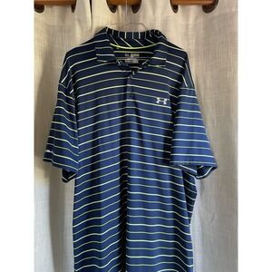 Under Armour Golf Polo Shirt Mens 2XL Striped ColdBlack Heat Gear Summer